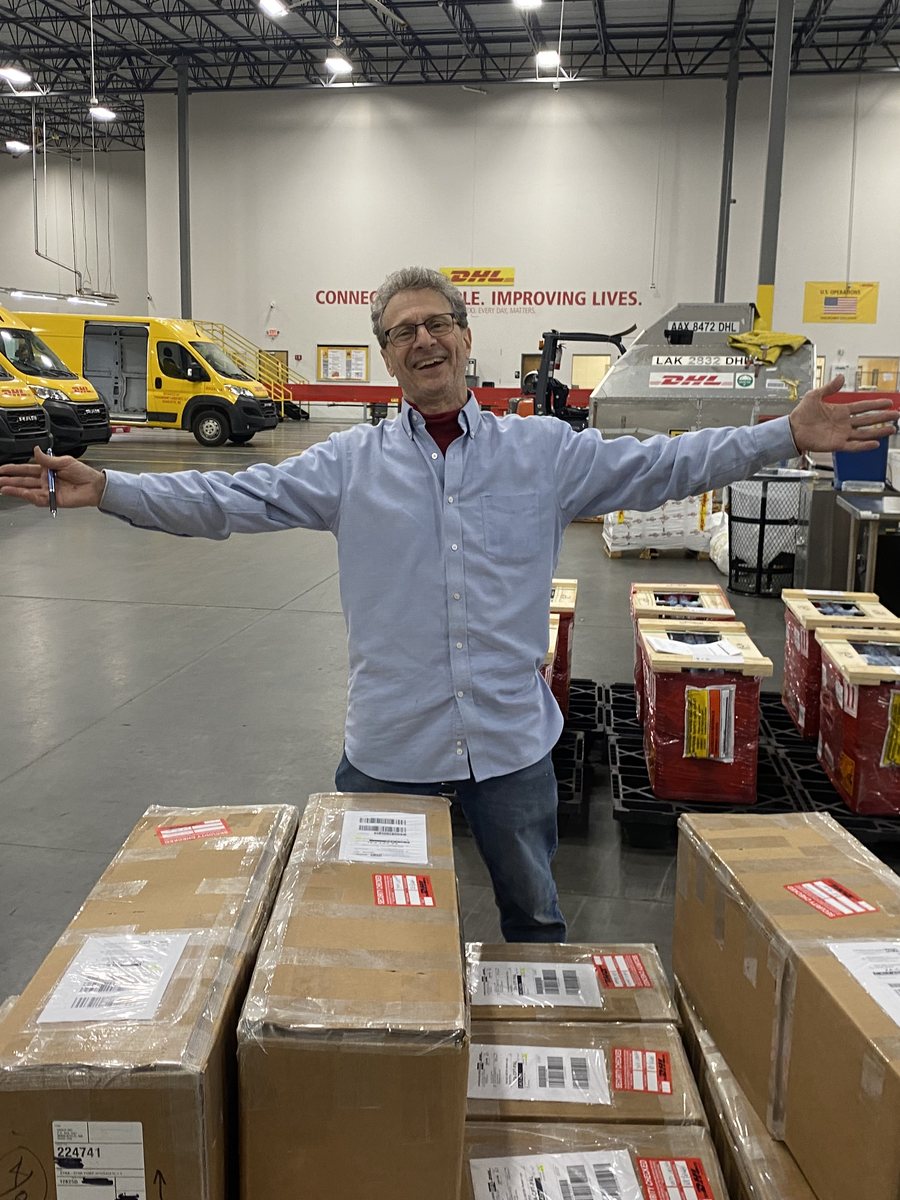 David Lorusso with hydraulic pumps and manifolds packed for export to South Africa